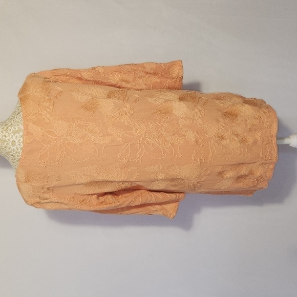 Soft Surroundings Peach Cecile Asymmetrical Floral Embroidered 3/4 Sleeve Tunic - Picture 10 of 13